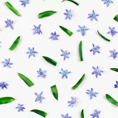 Mavi çiçek ve yaprakları oluşan desen