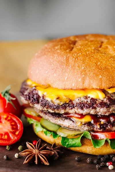 Double burger with beef — Stock Photo, Image