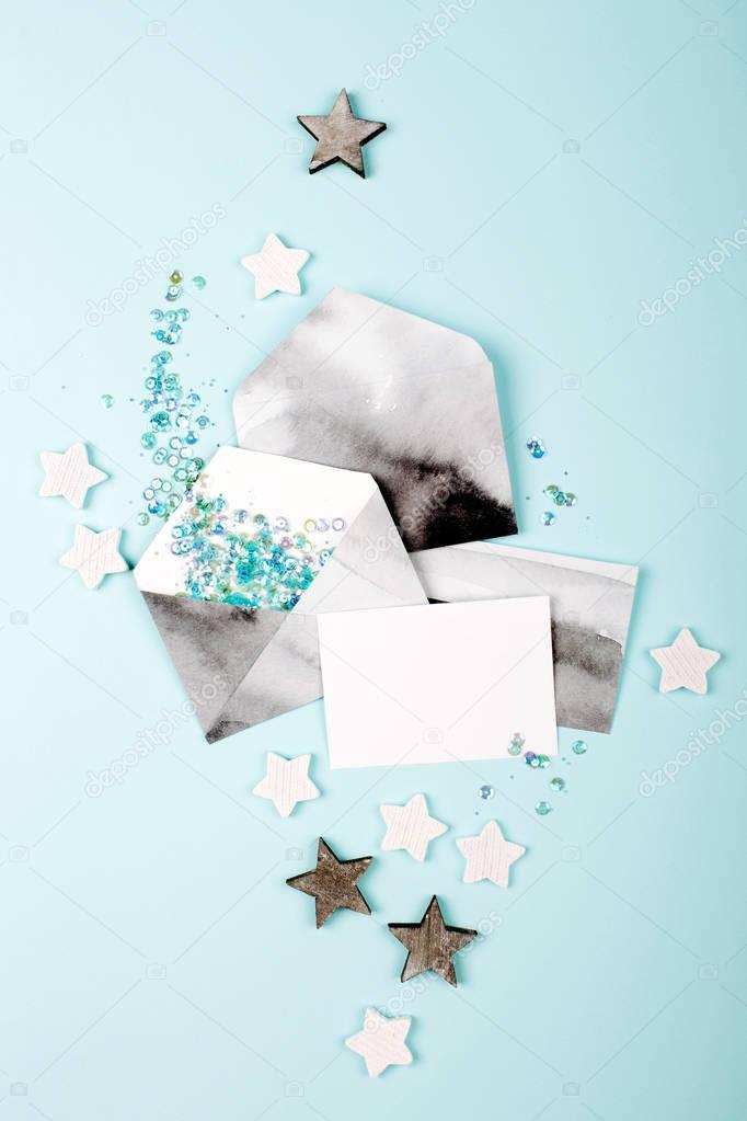 Black and white watercolor envelopes
