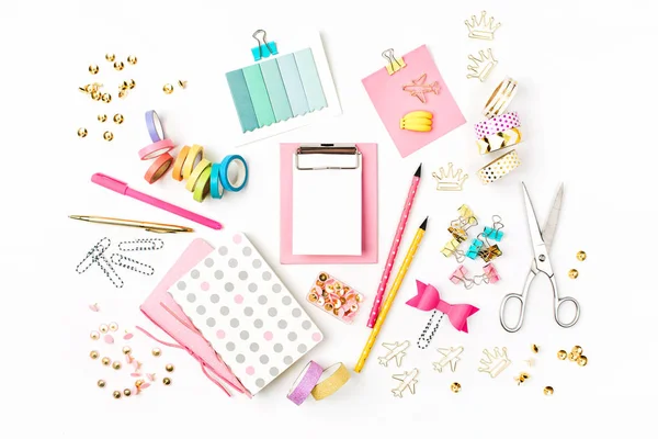 Clipboard mockup and School stationery — Stock Photo, Image