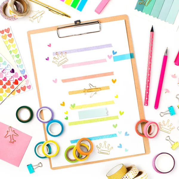 Clipboard mockup and School stationery — Stock Photo, Image