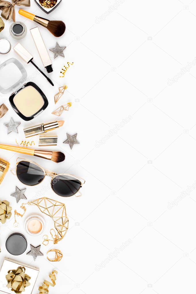 Cosmetics collage with accessories 