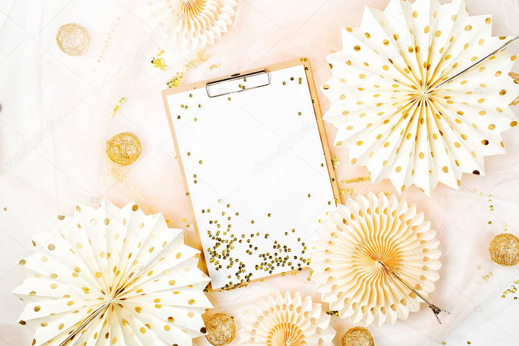Clipboard with golden decorations