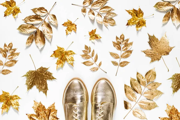 Autunno foglie e scarpe — Foto Stock