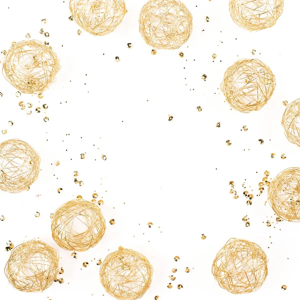 Bolas Natal Dourado Fundo Branco Vista Superior — Fotografia de Stock