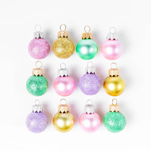 Pink Golden Christmas Balls White Background — Stock Photo, Image