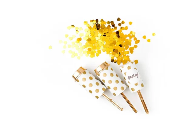 Push Confetti Poppers Witte Achtergrond Close — Stockfoto