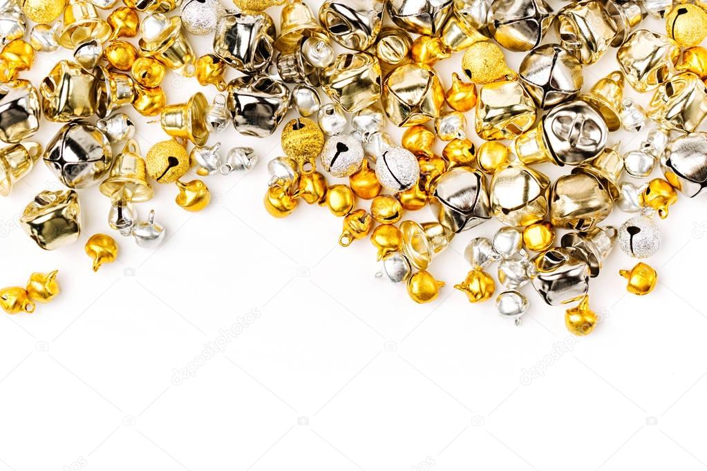 Golden and silver Jingle bells, Christmas background 