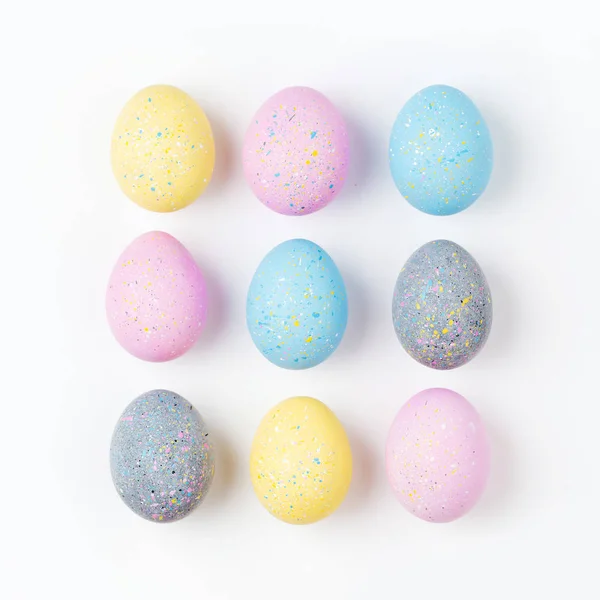 Elegante Conjunto Huevos Pascua Color Rosa Pálido Azul Amarillo Gris — Foto de Stock