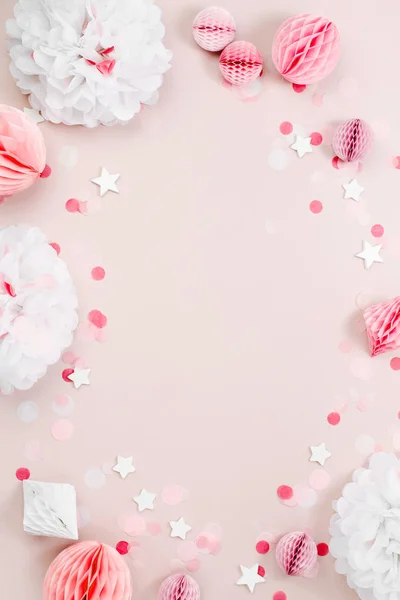 Moldura Feita Decoração Papel Rosa Branco Para Festa Bebê — Fotografia de Stock