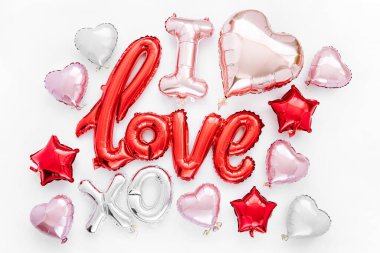 Red and pink Foil Balloons in the shape of the word 