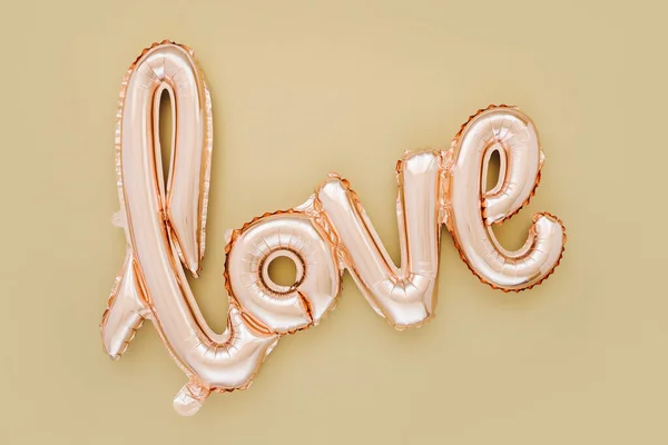 Pale Pink Foil Balloons Shape Word Love Pastel Background Love — Stock Photo, Image