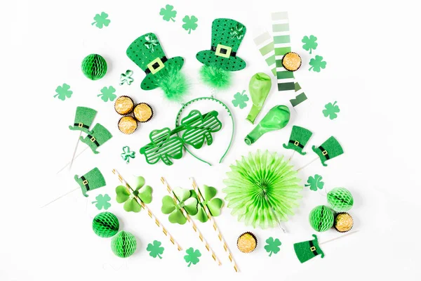 Decoraciones Accesorios Para Fiesta San Patricio Decoraciones Papel Verde Dorado — Foto de Stock