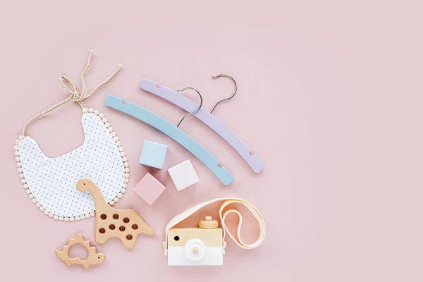 Colorful Baby Hangers Bib Wooden Toys Teether Set Baby Stuff — Stockfoto