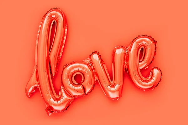 Μπαλόνια Κόκκινο Φύλλο Σχήμα Της Λέξης Αγάπη Κόκκινο Φόντο Έννοια — Φωτογραφία Αρχείου