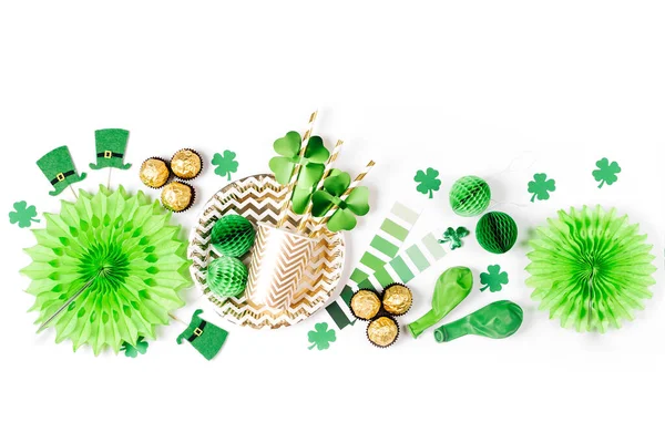 Decoraciones Accesorios Para Fiesta San Patricio Decoraciones Papel Verde Dorado — Foto de Stock