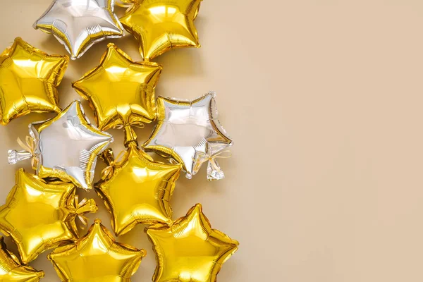 Gold Silver Foil Balloons Star Shaped Holiday Celebration Concept Birthday — Stockfoto
