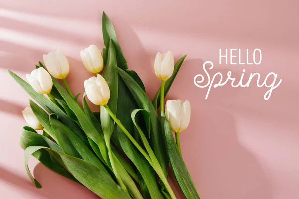 White Tulips Pale Pink Background Morning Sunlight Stylish Compositions Pastel — Stock Photo, Image