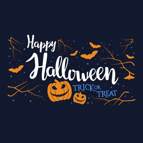 Letras escritas a mano con texto "Feliz truco de Halloween o trato ". — Vector de stock