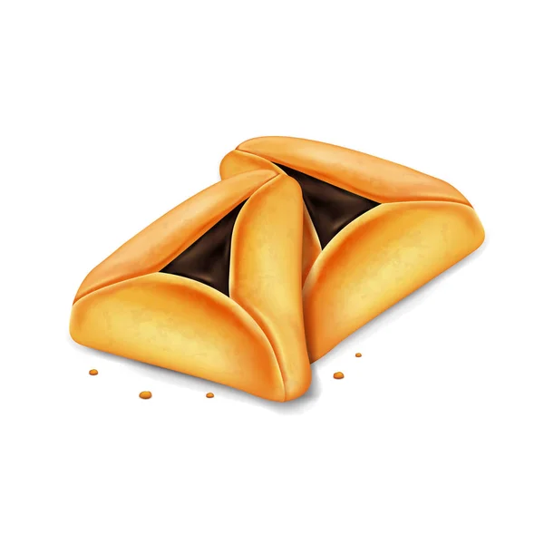 Vector realista hamantaschen galletas para el festival judío de Purim. — Archivo Imágenes Vectoriales