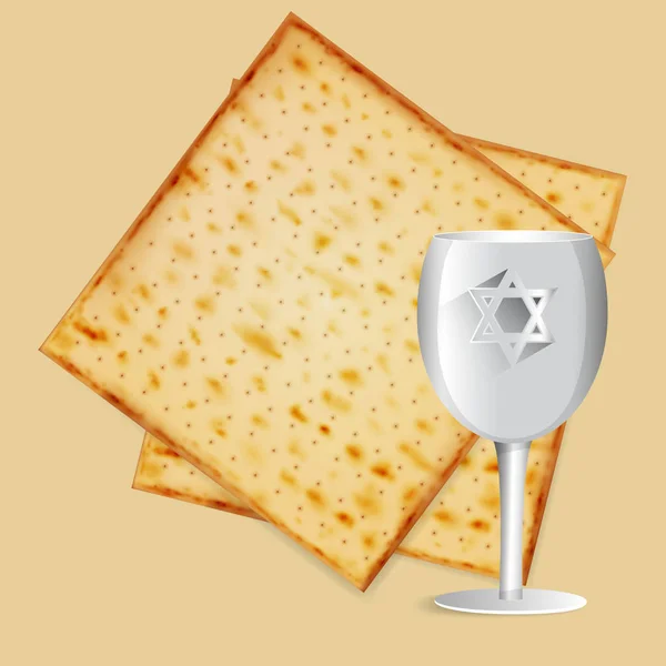 Realistic vector matza with kiddush cup for Jewish Passover. — Stock Vector