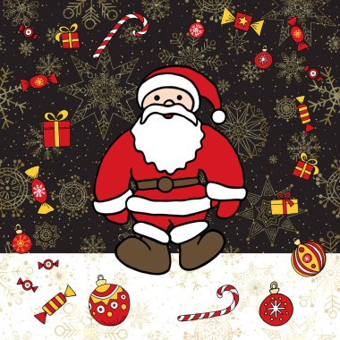 Yeni yıl Noel Baba vektör arka plan. Stilize tatil elle çizilmiş illüstrasyon.