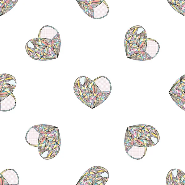 Herzen Vektor nahtlose Muster. handgezeichneter stilisierter Liebes-Hintergrund. — Stockvektor