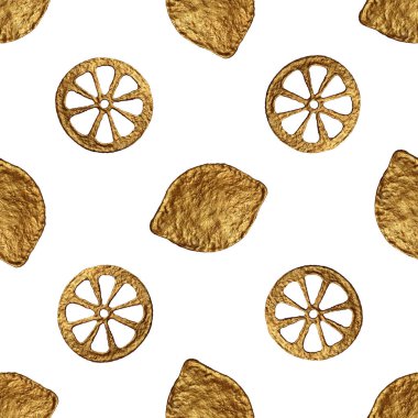 Soyut limon desen. Altın el sorunsuz arka plan boyalı. Narenciye meyve altın illüstrasyon.