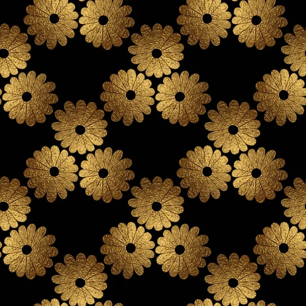 Goldene abstrakte Blumenmuster. handbemalter floraler nahtloser Hintergrund. — Stockfoto