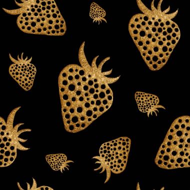 Altın çilek seamless modeli. Soyut doğa arka plan Berry el boyalı.