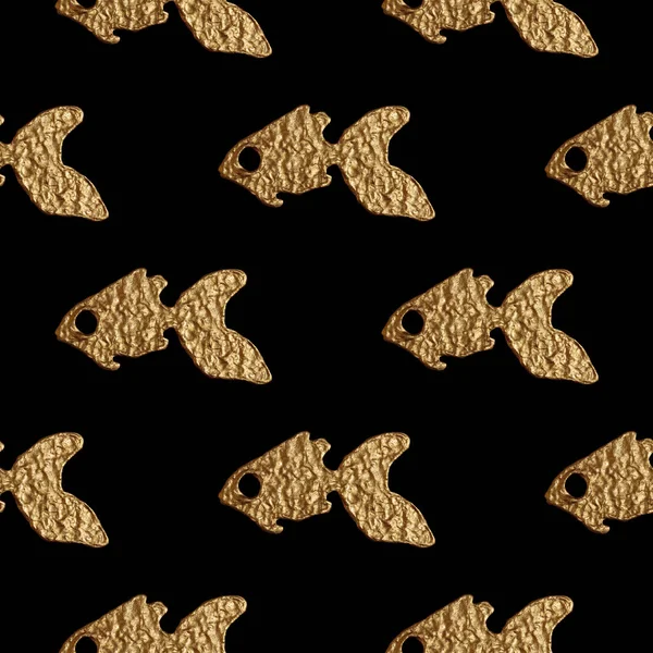 Ψάρια χρυσό χωρίς ραφή πρότυπο. Χειροποίητη αστραφτερό φόντο του στη θάλασσα. Αφηρημένη θαλάσσια λάμψη υφή. — Φωτογραφία Αρχείου