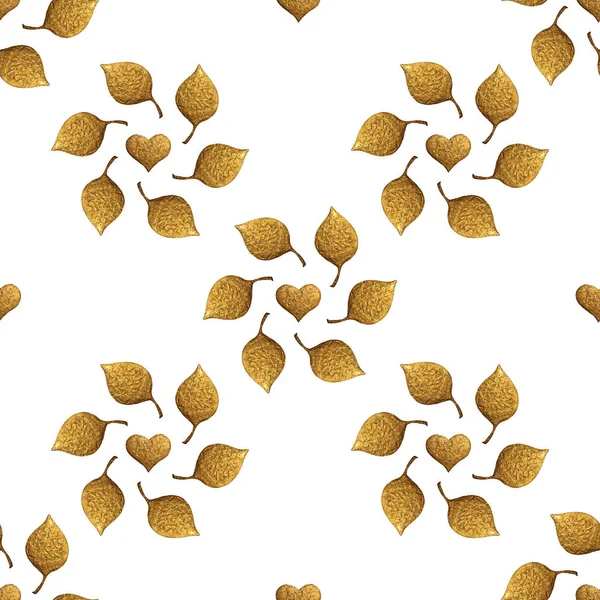 나뭇잎 패턴입니다. 골드 손으로 그린 원활한 배경. 추상적인 잎 황금 그림. — 스톡 사진