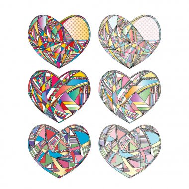 Kalpler elle çizilmiş vektör arka plan. Soyut stilize aşk illüstrasyon.