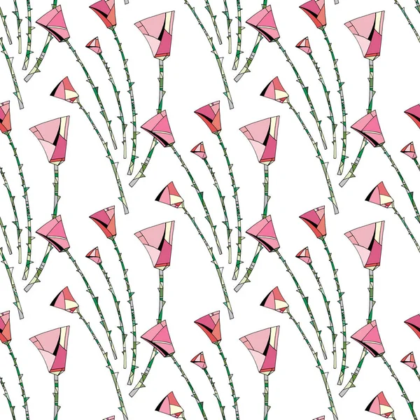 Patrón abstracto de rosas. Fondo floral sin costuras. Diseño de flores estilizadas para textiles, envolturas, papel pintado, tela . — Vector de stock