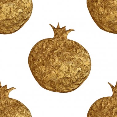 Altın soyut nar desen. El paintied sorunsuz arka plan. Yaz meyve illüstrasyon.