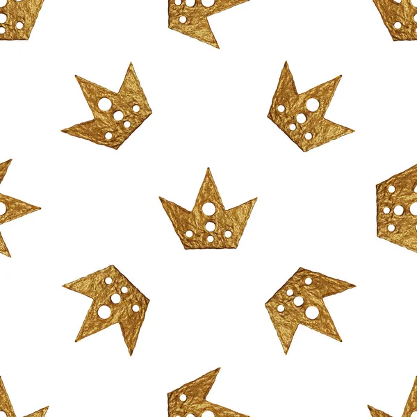 Crown pattern. Hand painted seamless background. Vintage gold illustration. — Stock Photo, Image