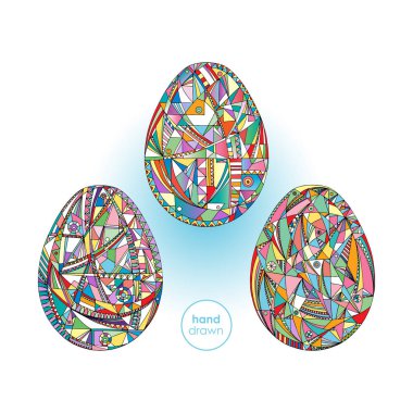 Paskalya yumurtaları vektör arka plan ayarlayın. El çekilmiş soyut tatil illüstrasyon.