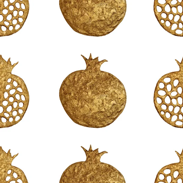 Gouden abstracte granaatappel patroon. Hand paintied naadloze achtergrond. Zomer fruit illustratie. — Stockfoto
