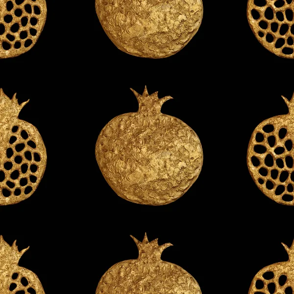 Gouden abstracte granaatappel patroon. Hand paintied naadloze achtergrond. Zomer fruit illustratie. — Stockfoto