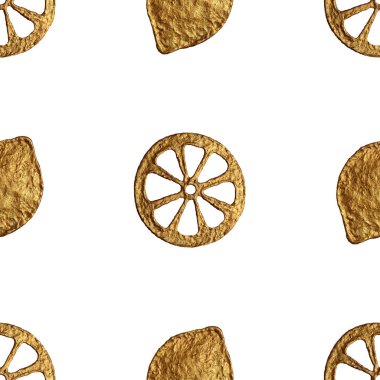 Soyut limon desen. Altın el sorunsuz arka plan boyalı. Narenciye meyve altın illüstrasyon.