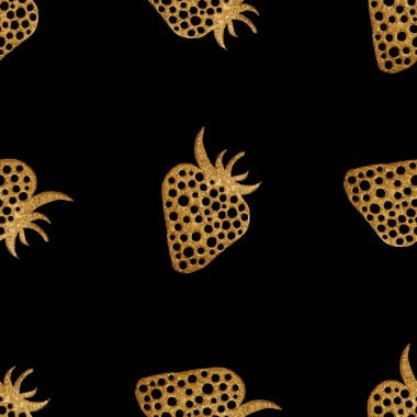 Altın çilek seamless modeli. Soyut doğa arka plan Berry el boyalı.