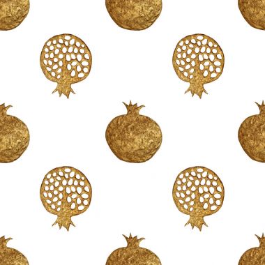 Altın soyut nar desen. El paintied sorunsuz arka plan. Yaz meyve illüstrasyon.