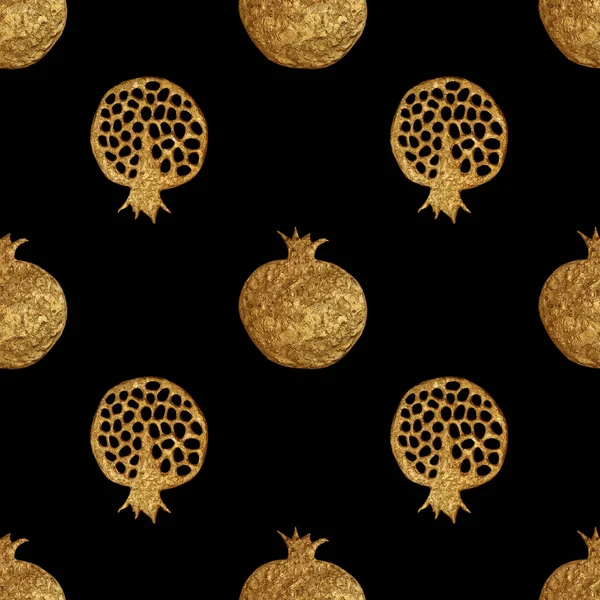 Altın soyut nar desen. El paintied sorunsuz arka plan. Yaz meyve illüstrasyon.