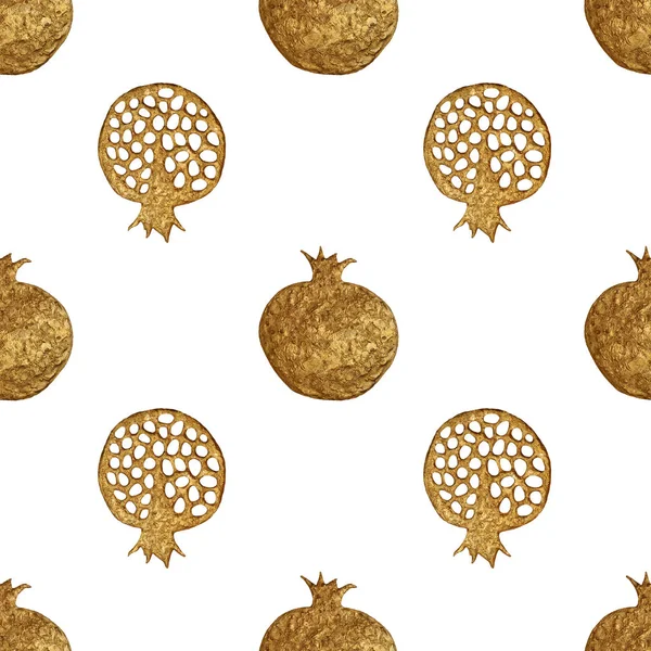 Gouden abstracte granaatappel patroon. Hand paintied naadloze achtergrond. Zomer fruit illustratie. — Stockfoto