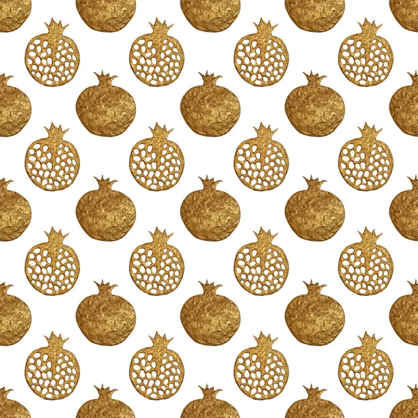 Altın soyut nar desen. El paintied sorunsuz arka plan. Yaz meyve illüstrasyon.