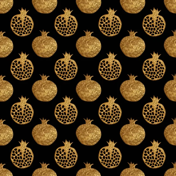 Gouden abstracte granaatappel patroon. Hand paintied naadloze achtergrond. Zomer fruit illustratie. — Stockfoto