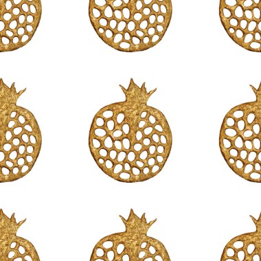 Altın soyut nar desen. El sorunsuz arka plan boyalı. Yaz meyve illüstrasyon.