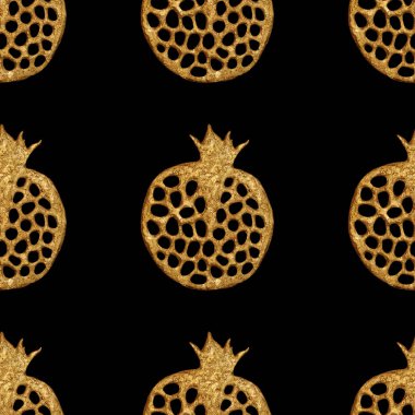 Altın soyut nar desen. El sorunsuz arka plan boyalı. Yaz meyve illüstrasyon.