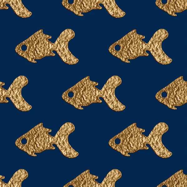 Altın balıklar seamless modeli. El deniz arka plan boyalı. Soyut deniz doku. — Stok fotoğraf