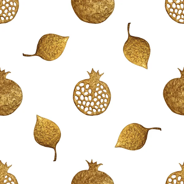 Gouden abstracte granaatappel patroon. Handgeschilderde naadloze achtergrond. Zomer fruit illustratie. — Stockfoto